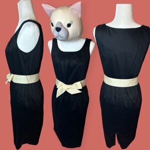 🖤 VTG NINE WEST BLACK TANK DRESS WITH CONTRASTING RIBBON BELT STRETCH SIZE 4